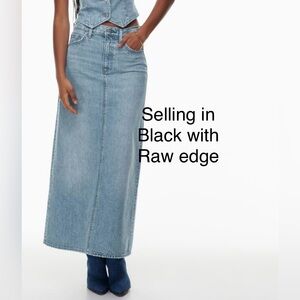 WORN ONCE - Aritzia Denim Maxi Skirt - Size 24 - Colour Black eyeliner raw hem